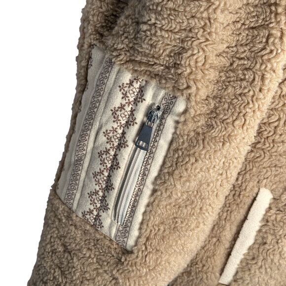 Driftwood Fleece Sherpa Jacket Women’s Large Beige 1/4 Aztec Geometric Pullover - Picture 4 of 9